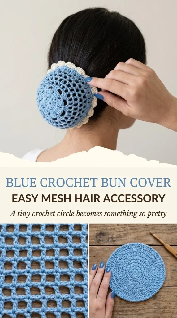 Blue crochet bun cover hair accessory for stylish updos