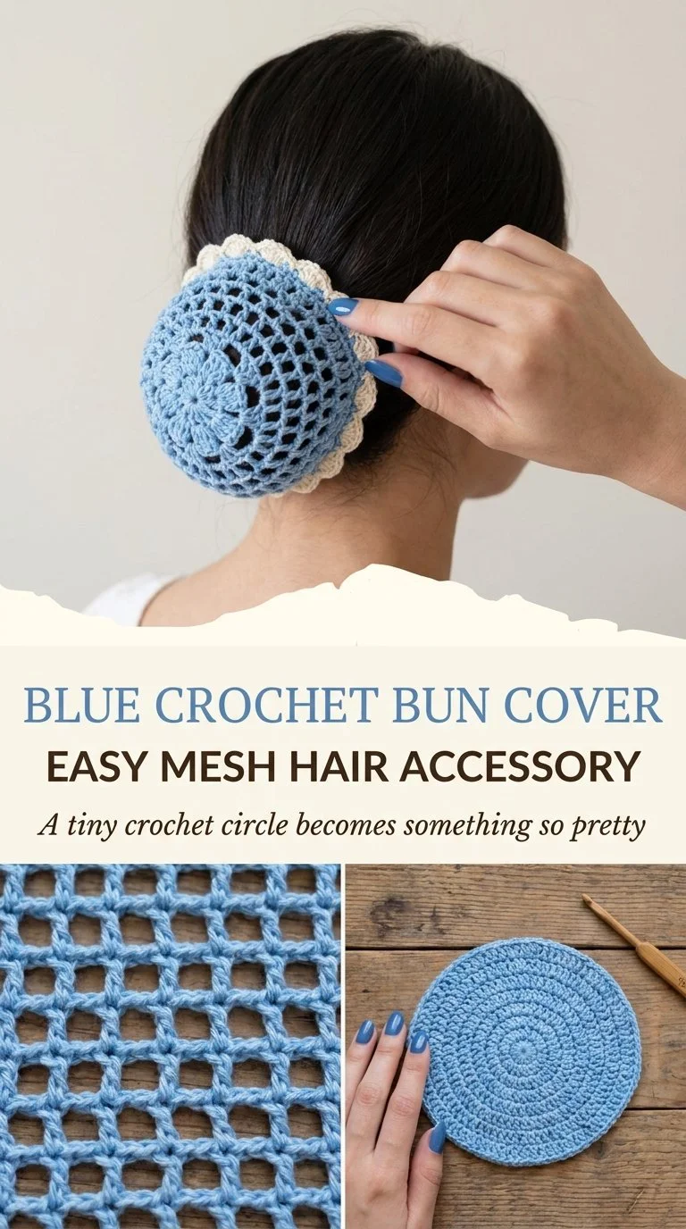 Blue crochet bun cover hair accessory for stylish updos