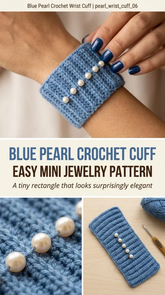 Blue Pearl Crochet Wrist Cuff pattern in vibrant blue colors