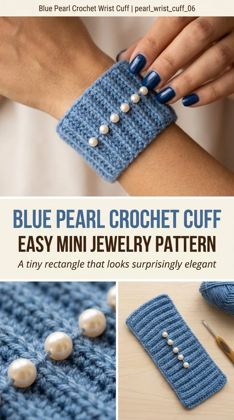 Blue Pearl Crochet Wrist Cuff pattern in vibrant blue colors