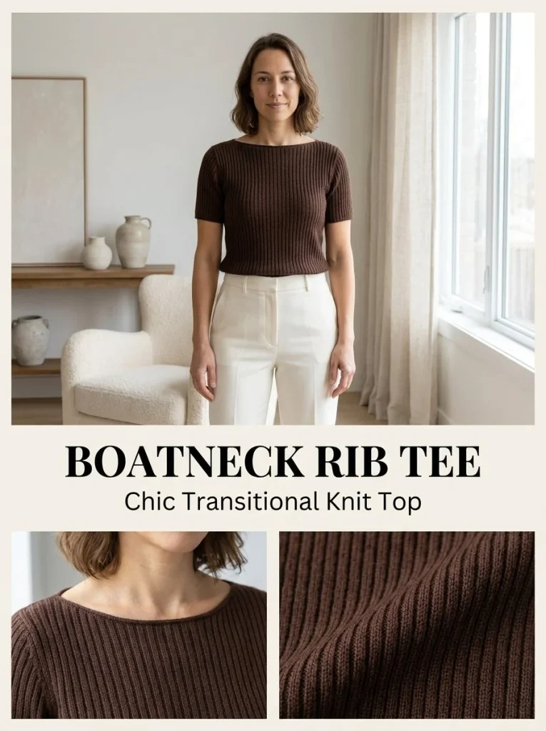Boatneck Rib Tee knitting pattern for stylish and easy knit projects
