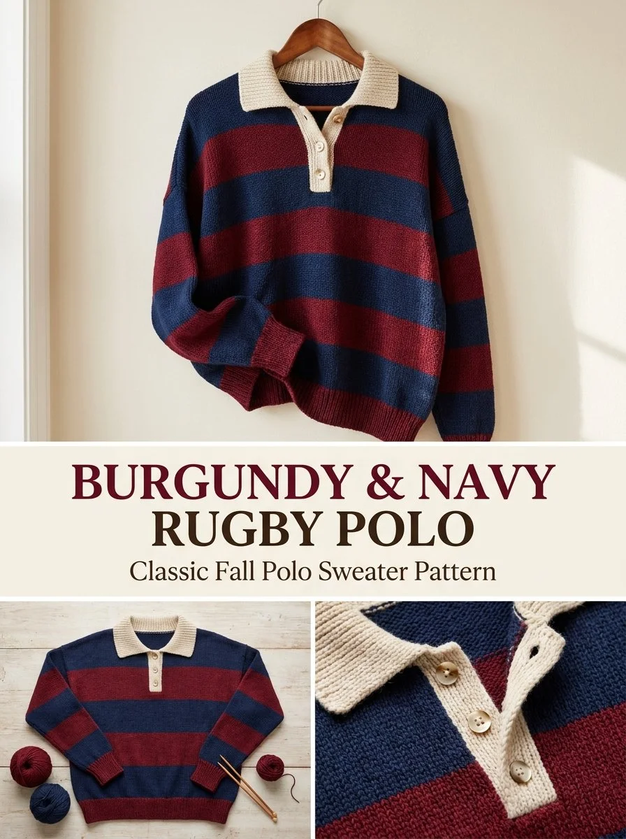 Burgundy and Navy Rugby Polo Sweater for stylish casual wear