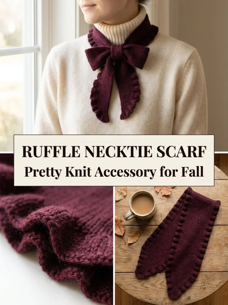 Burgundy ruffle necktie scarf for stylish and elegant looks.