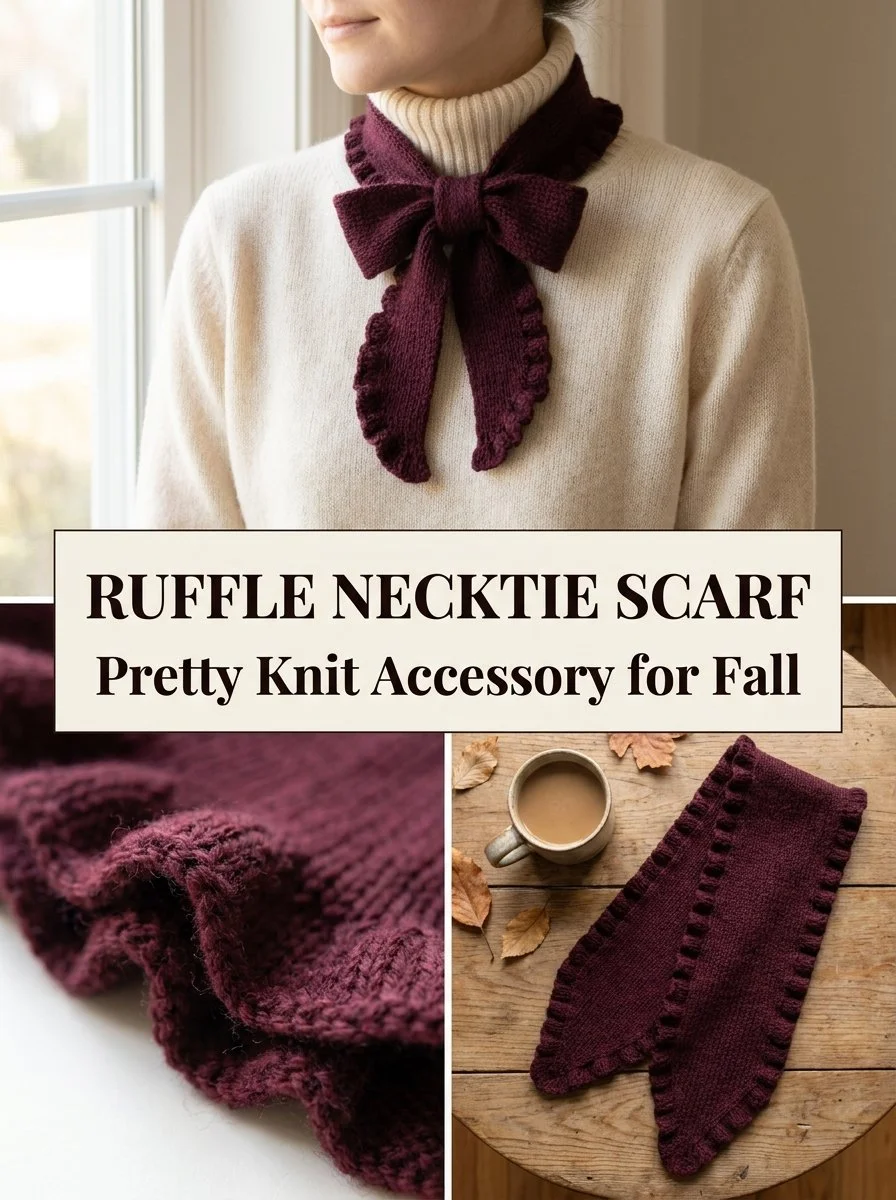 Burgundy ruffle necktie scarf for stylish and elegant looks.