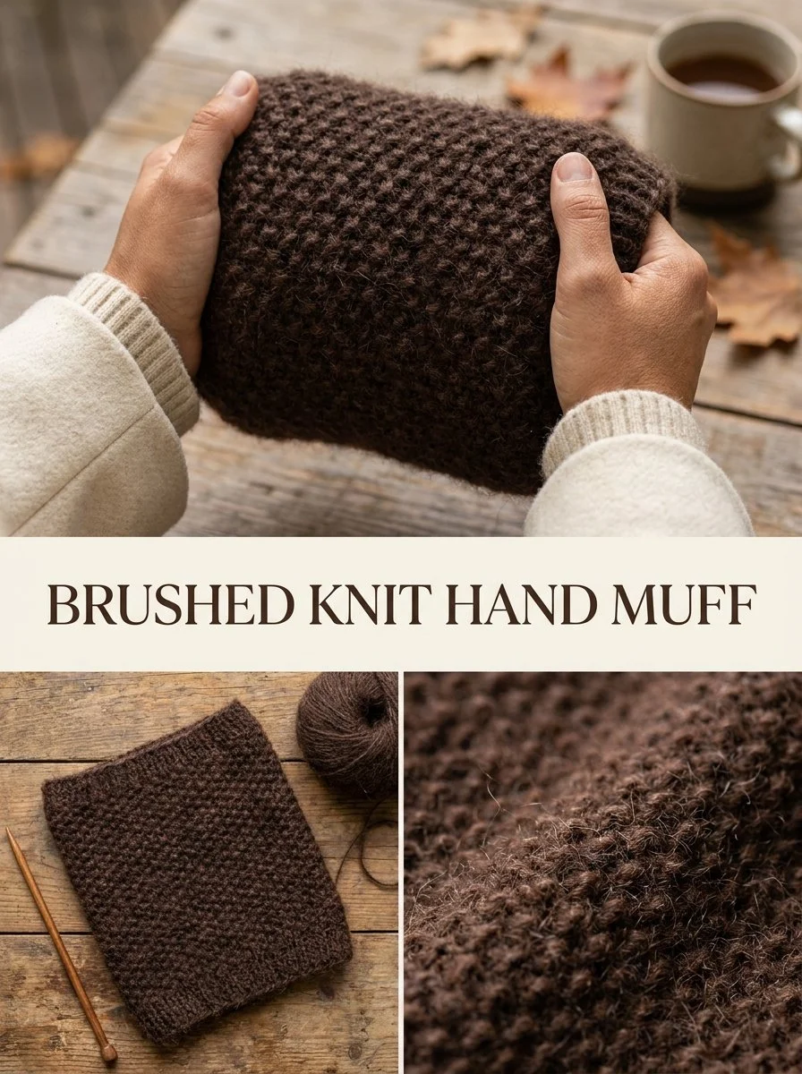 Chocolate brushed hand muff for stylish warmth in cold weather