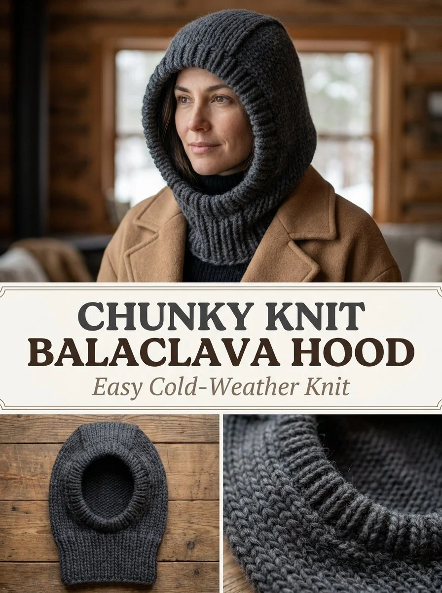 Chunky knit balaclava hood pattern for warm winter wear