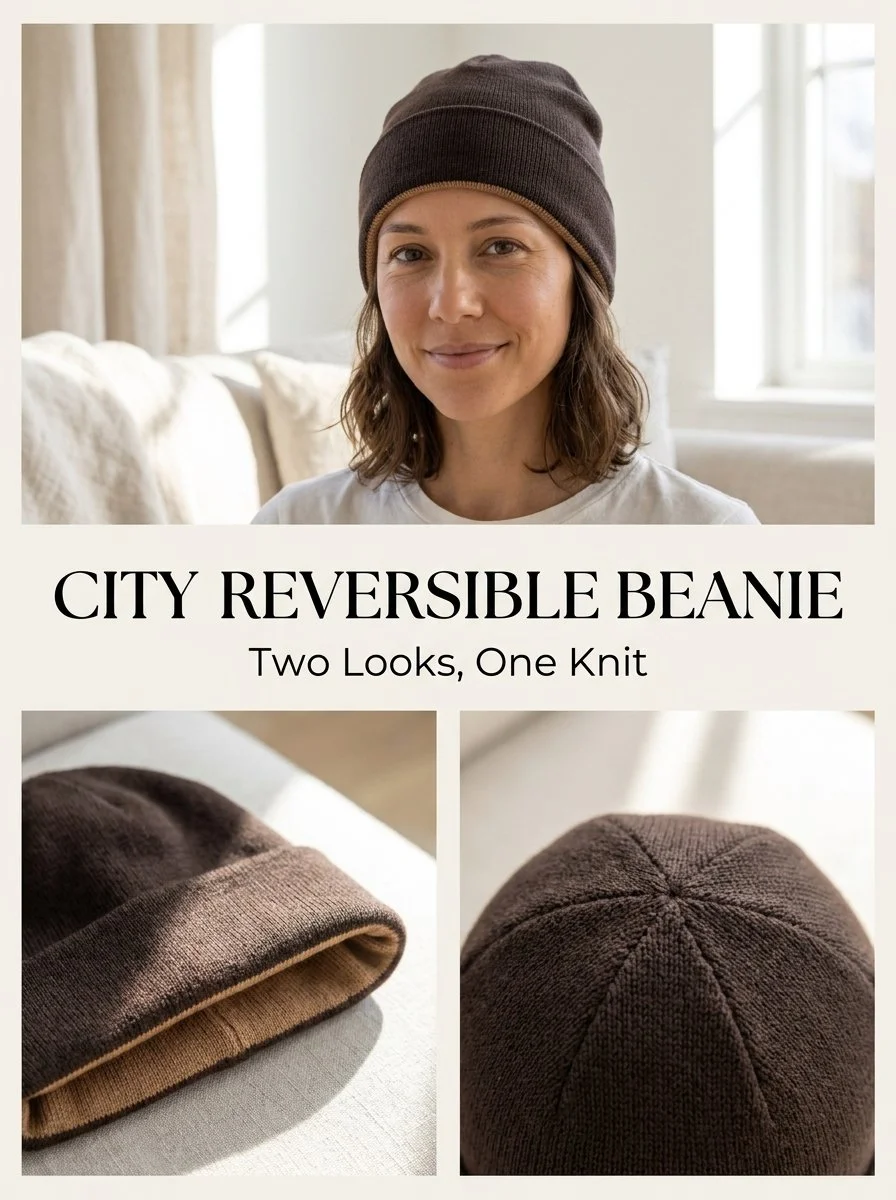 City Reversible Double-Layer Beanie Knitting Pattern for stylish winter wear