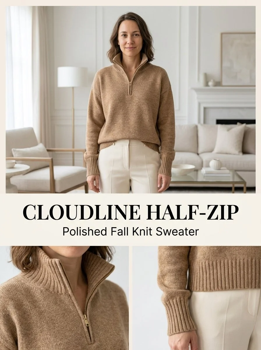 Cloudline Half-Zip Pullover knitting pattern showcasing a cozy design.