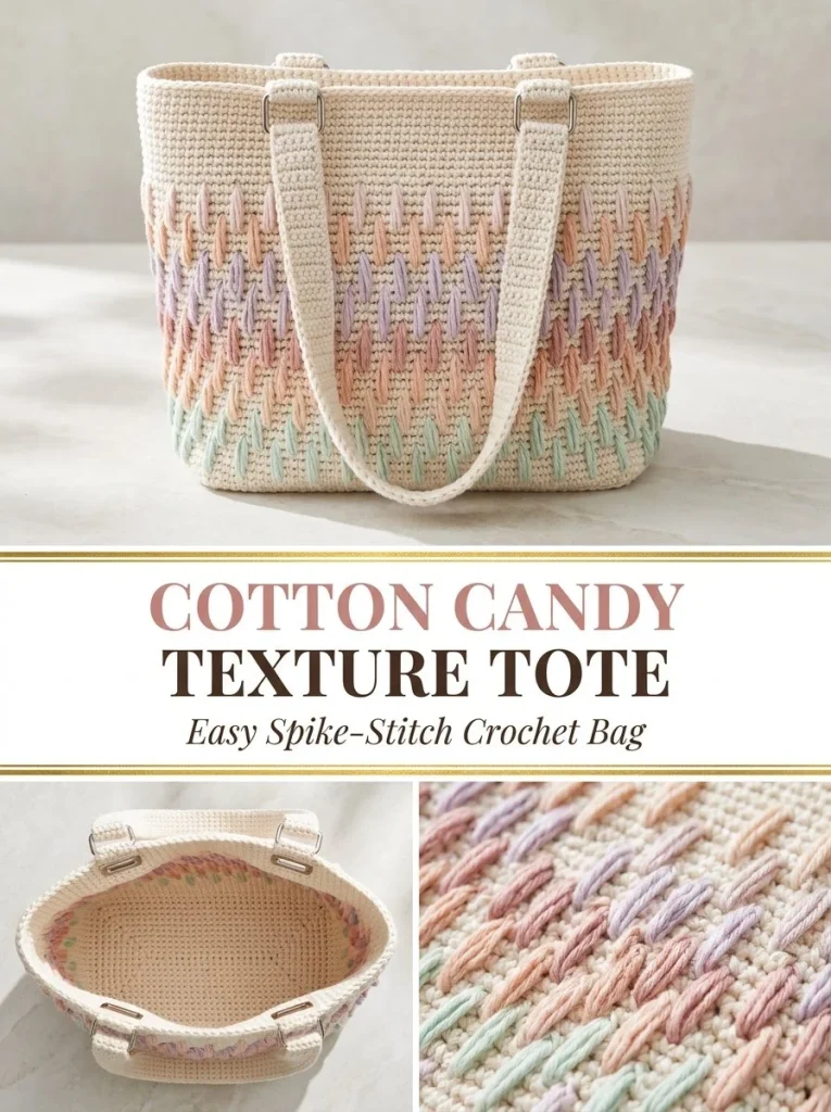 Cotton Candy Spike-Stitch Tote in vibrant colors, ideal for carrying essentials.
