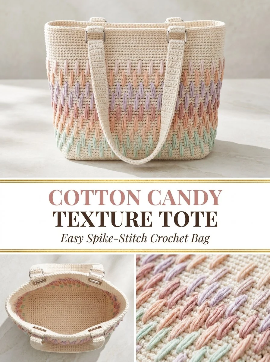 Cotton Candy Spike-Stitch Tote in vibrant colors, ideal for carrying essentials.