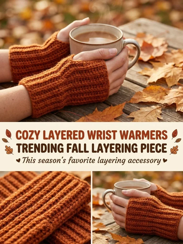 Cozy layered wrist warmer set in crochet for fall fashion