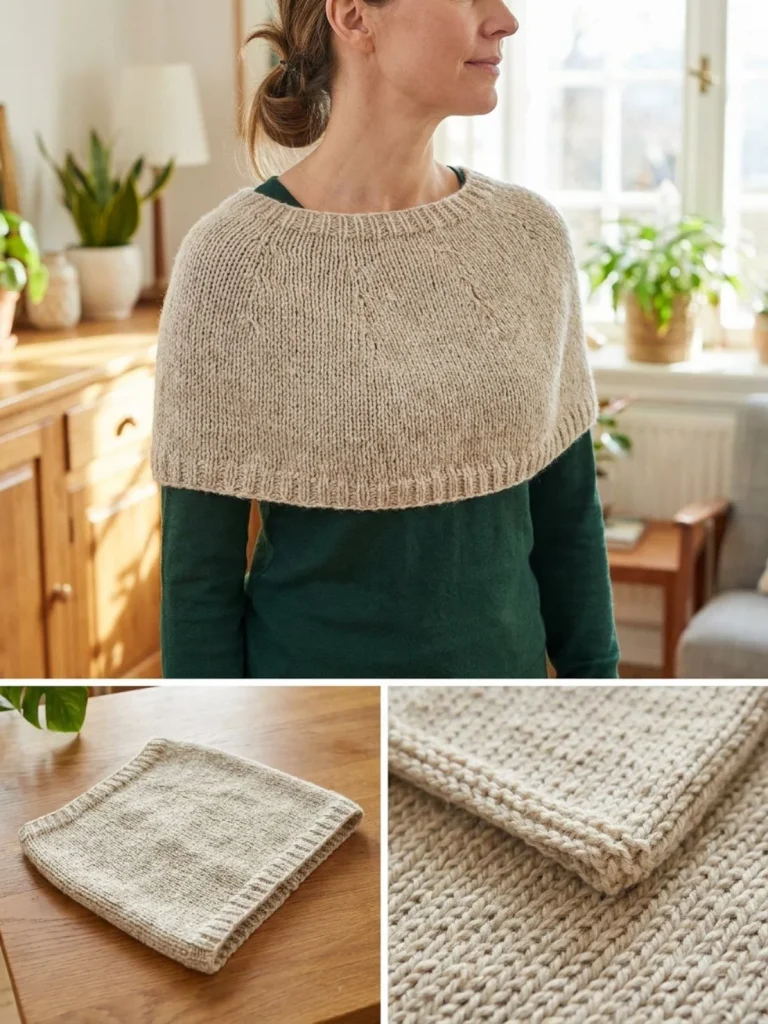 Cozy knitted oatmeal shoulder warmer pattern for chilly weather