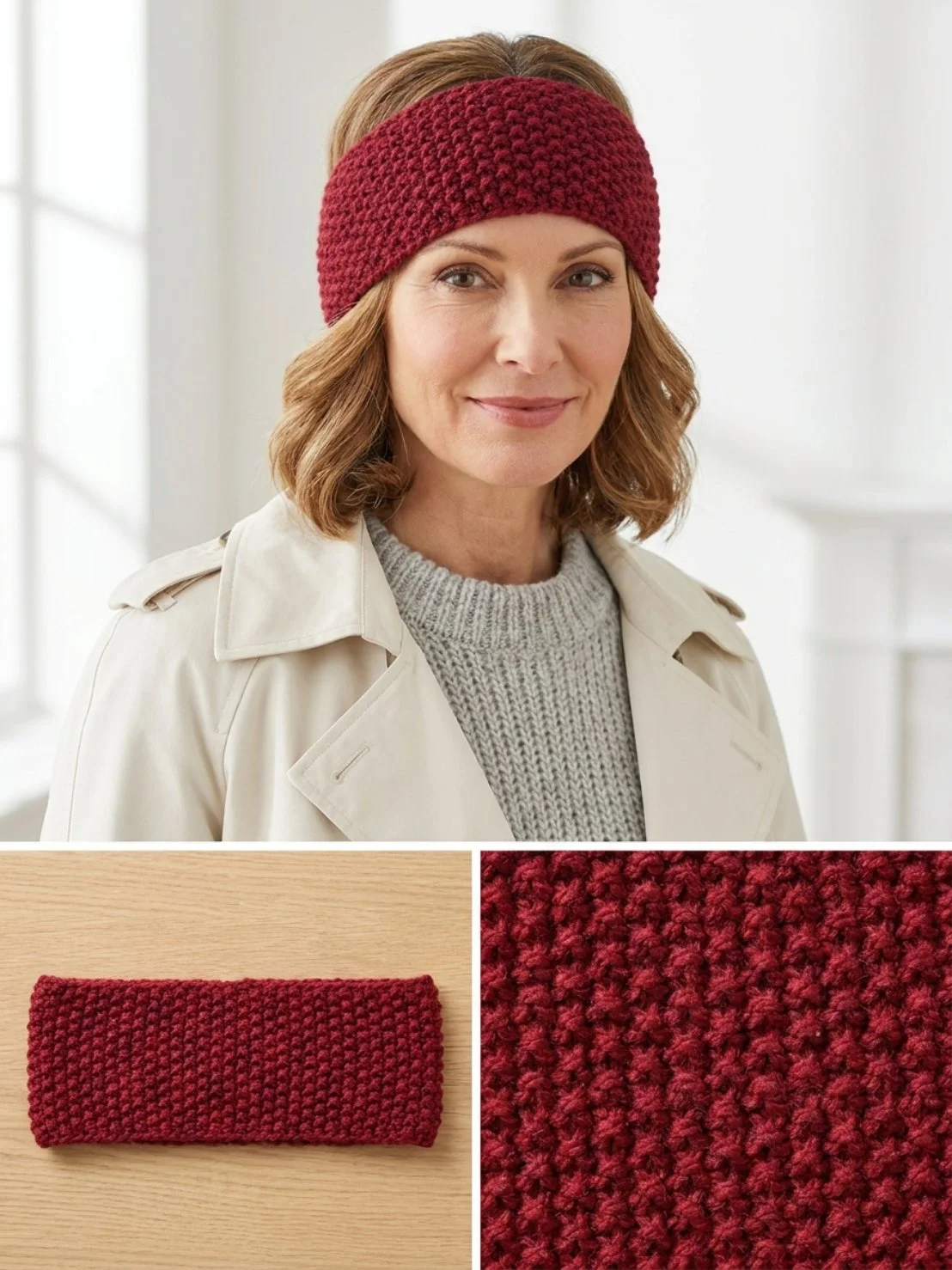 Cranberry moss stitch headband knitting pattern illustration