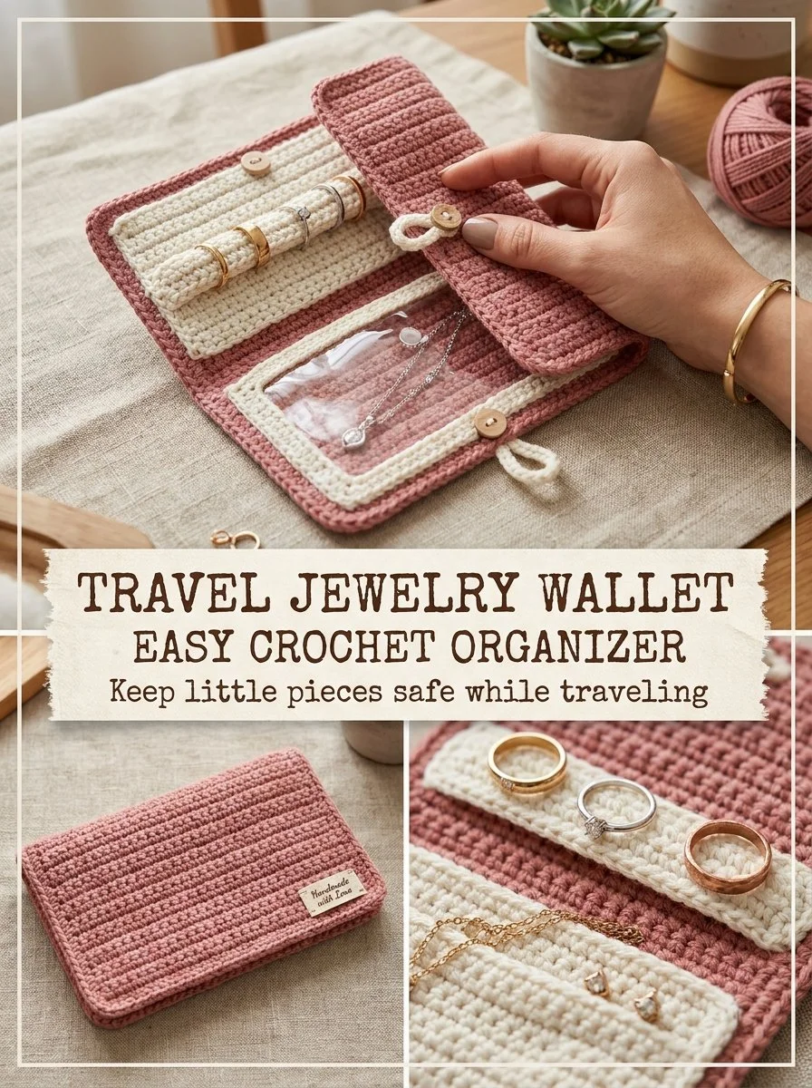 Crochet Jewelry Travel Wallet - A stylish and easy small travel organizer.