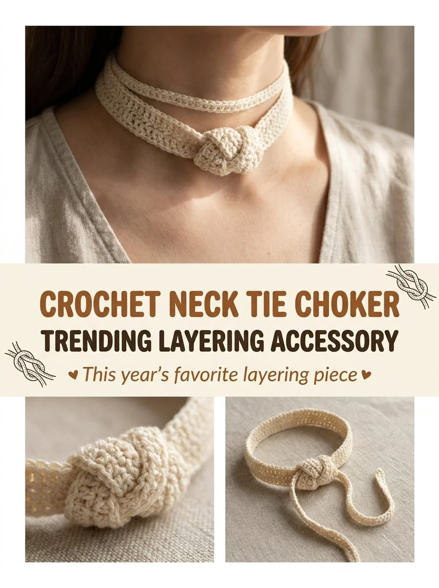 Crochet Neck Tie Ribbon Choker, a trendy layering accessory pattern