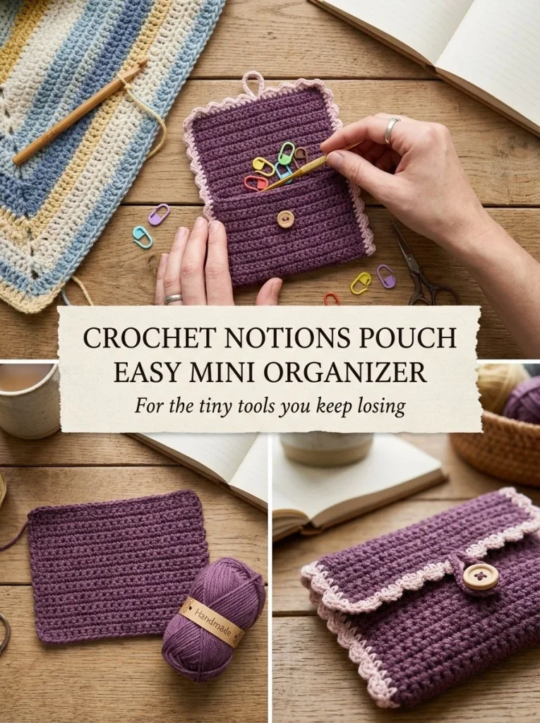 Crochet notions pocket mini tool pouch for organizing crochet supplies