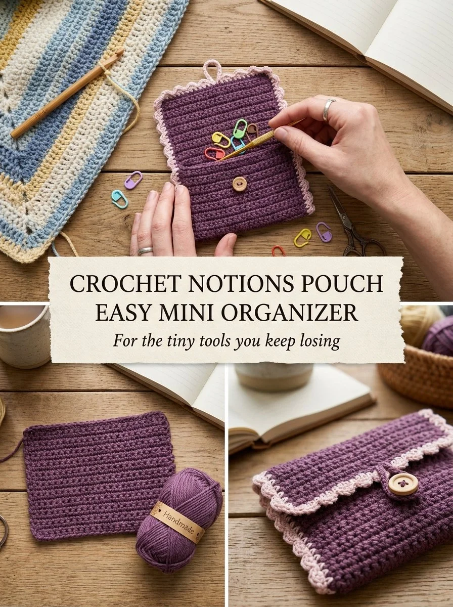Crochet notions pocket mini tool pouch for organizing crochet supplies