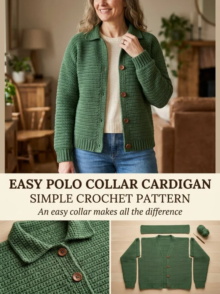 Easy Polo Collar Crochet Cardigan pattern for women