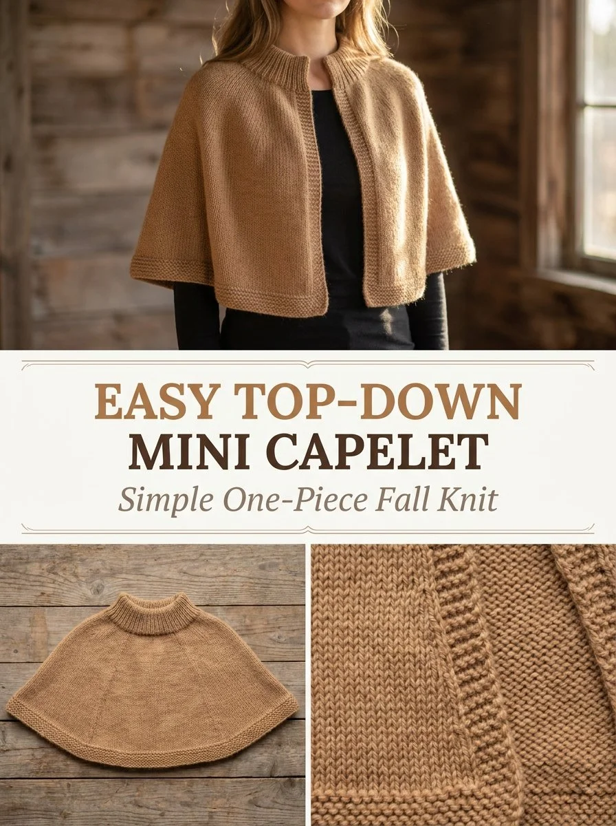 Easy top-down knit mini capelet pattern in stylish design