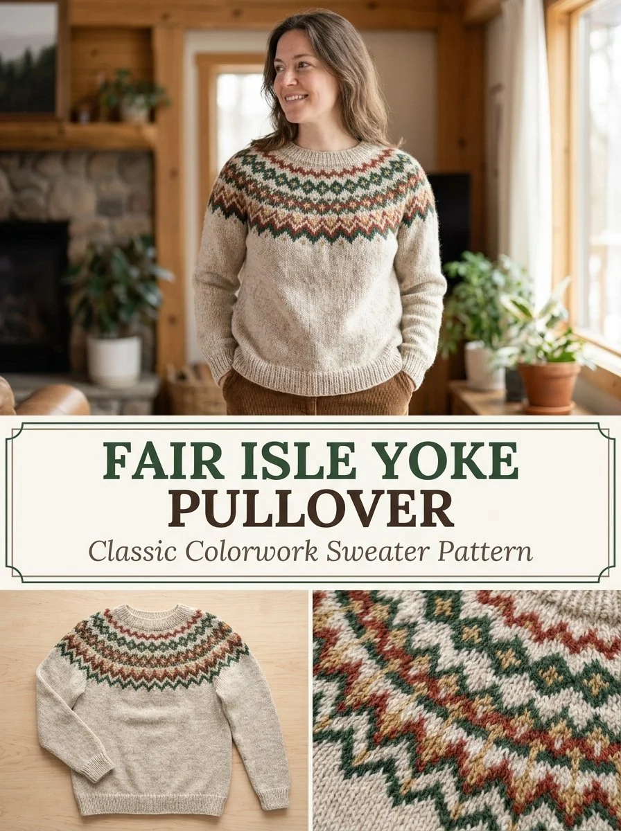 Fair Isle Yoke pullover knitting pattern with intricate designs