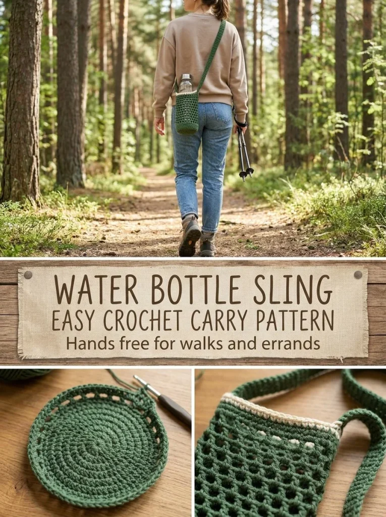 Forest Green Water Bottle Sling - Easy Mesh Crochet Bottle Holder for hydration