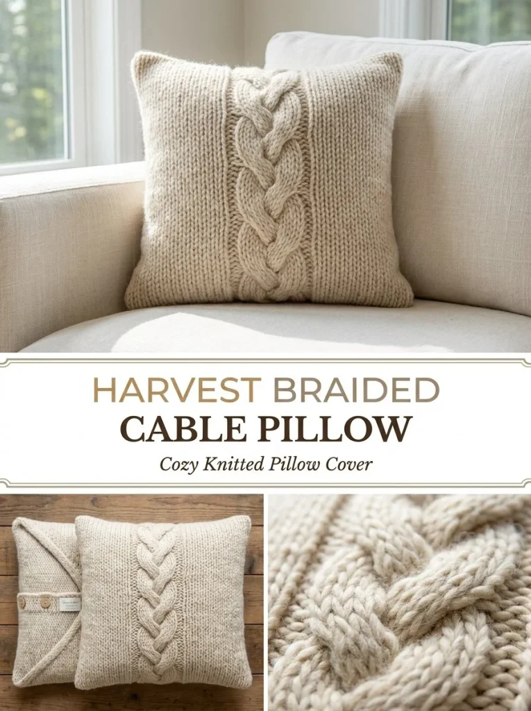 Harvest Braided Cable Pillow Cover featuring a cozy braided design.