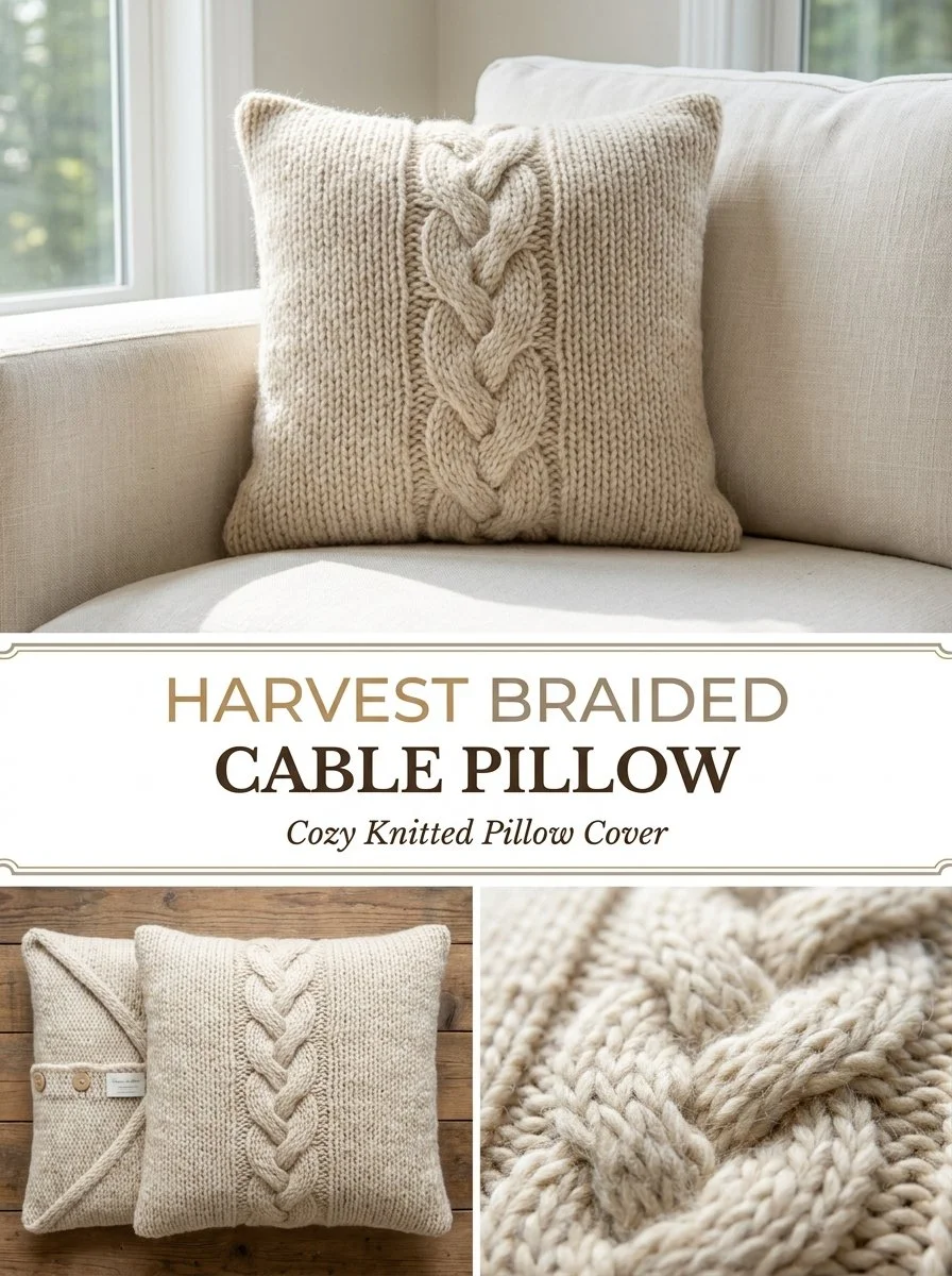 Harvest Braided Cable Pillow Cover featuring a cozy braided design.