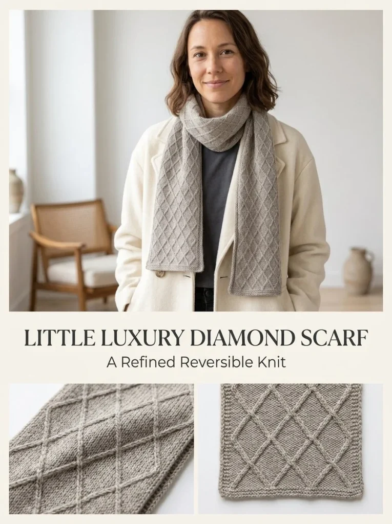 Little Luxury Reversible Diamond Scarf knitting pattern example