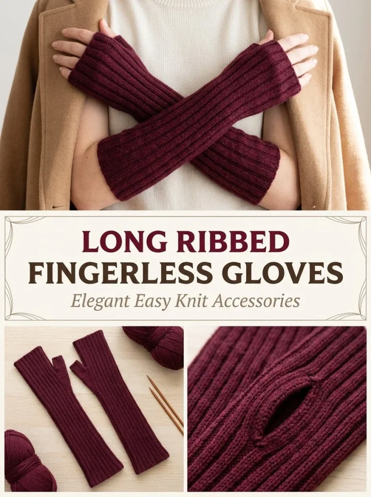 Long ribbed fingerless opera gloves knitting pattern for stylish warmth