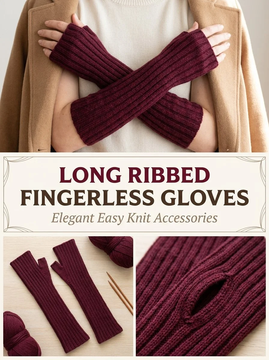 Long ribbed fingerless opera gloves knitting pattern for stylish warmth