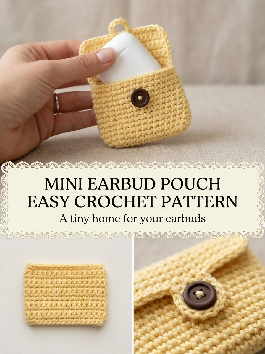 Easy beginner crochet pattern for Mini Earbud Snap Pouch