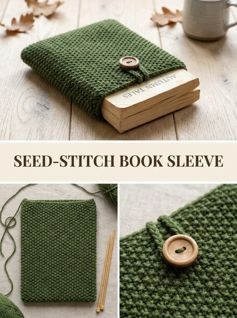 Moss Seed-Stitch Book Sleeve for stylish book protection