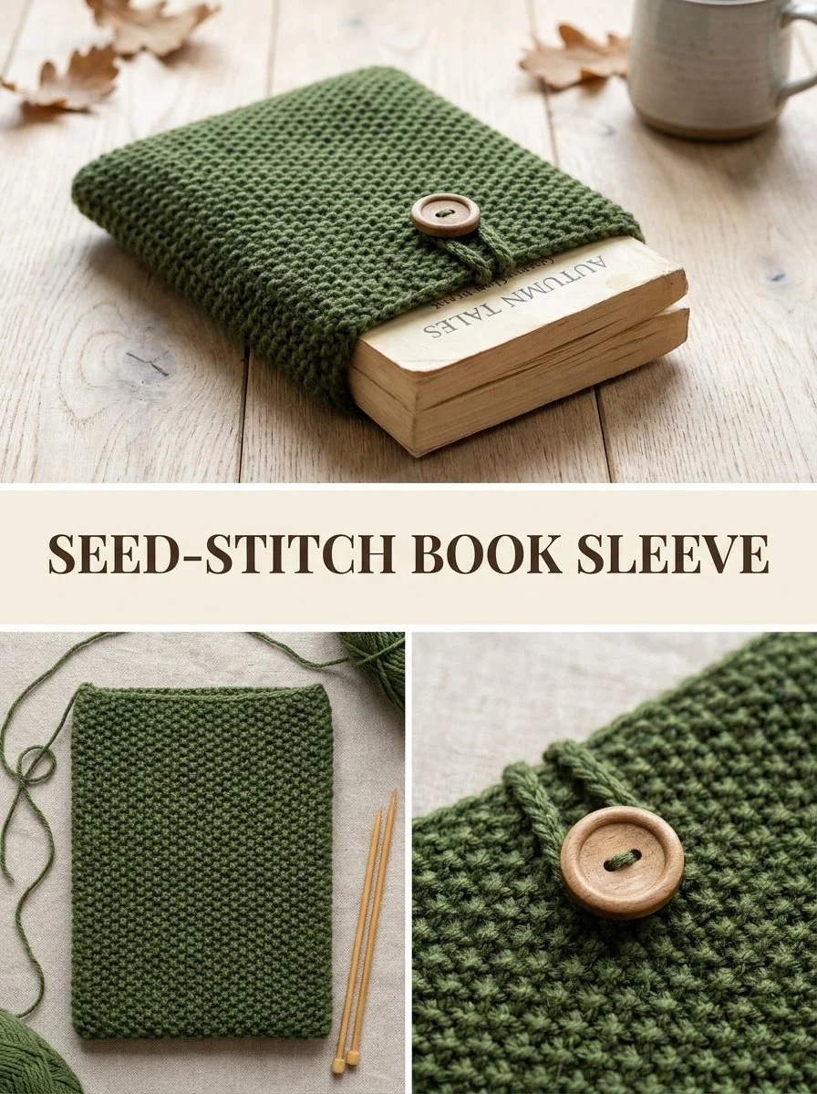 Moss Seed-Stitch Book Sleeve for stylish book protection