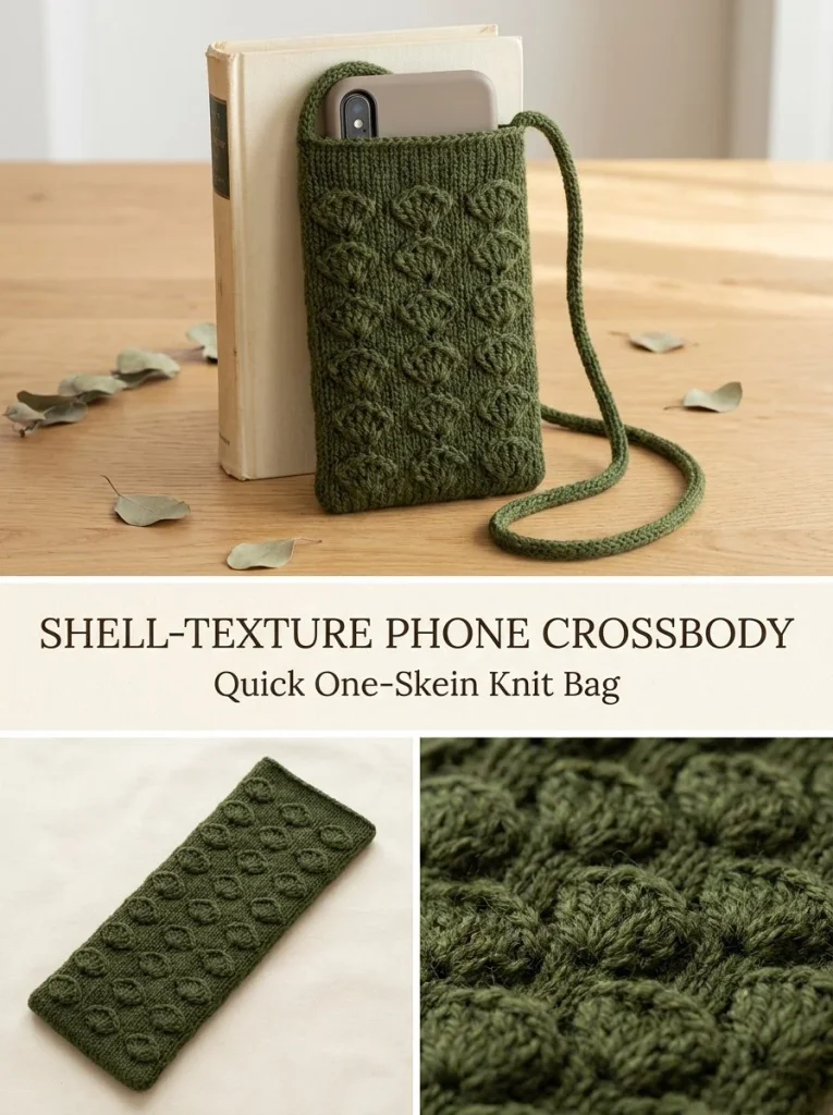Moss Shell-Texture Phone Crossbody for stylish and practical use.