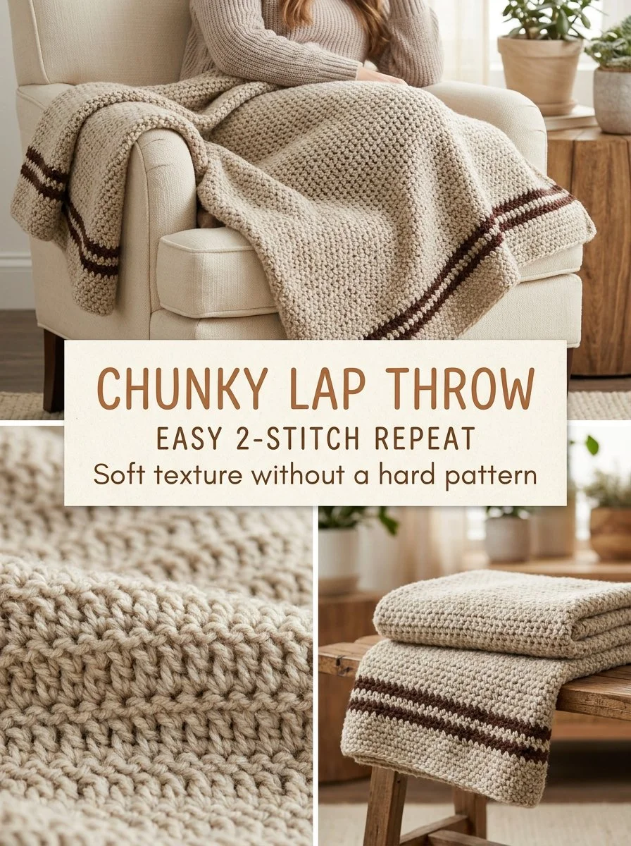 Oatmeal Chunky Lap Throw crochet blanket in a cozy setting.