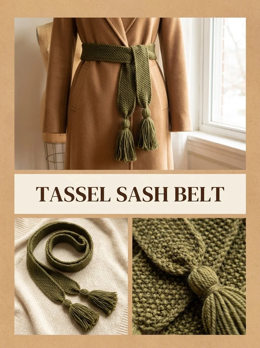 Olive tassel sash belt for stylish and versatile outfit enhancement