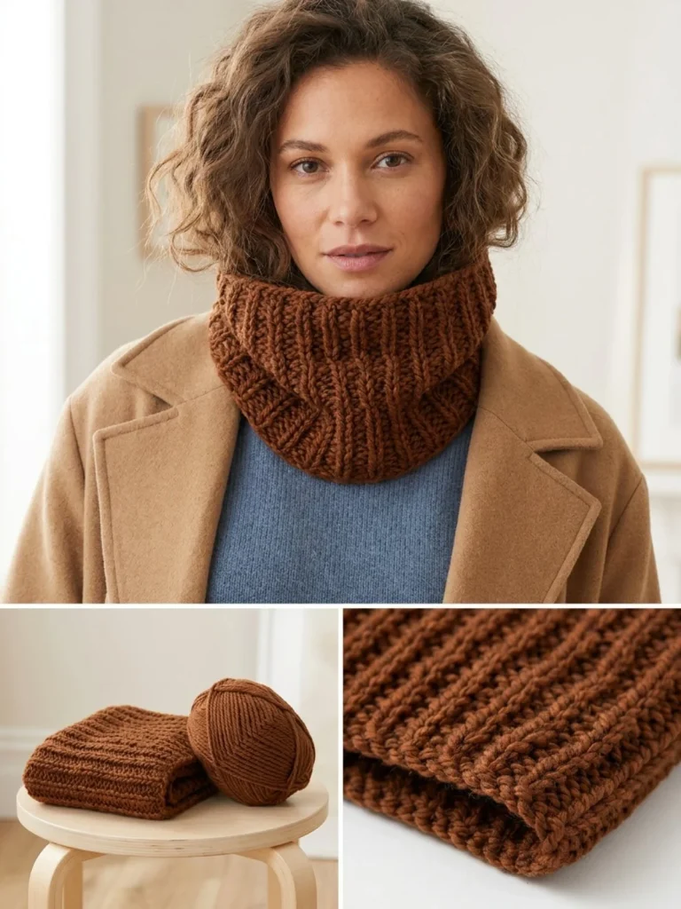 One-Skein Chestnut Cowl knitting pattern crafted with cozy yarn