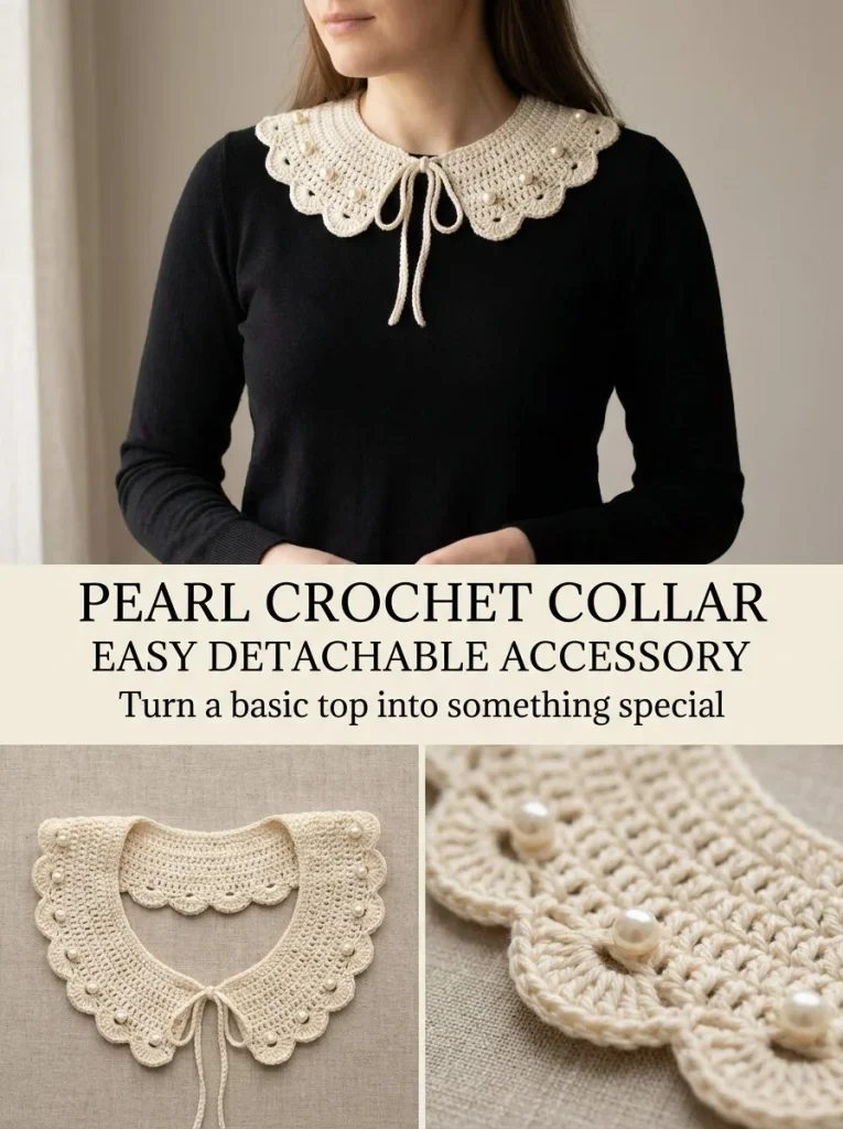 Pearl scallop crochet collar pattern for a stylish accessory