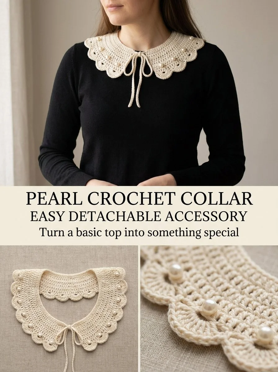 Pearl scallop crochet collar pattern for a stylish accessory