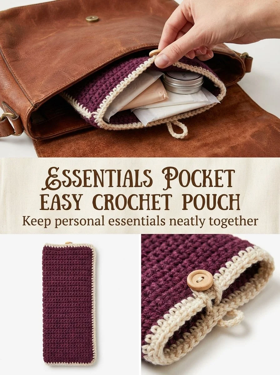 Easy discreet crochet pouch for period essentials and daily use.