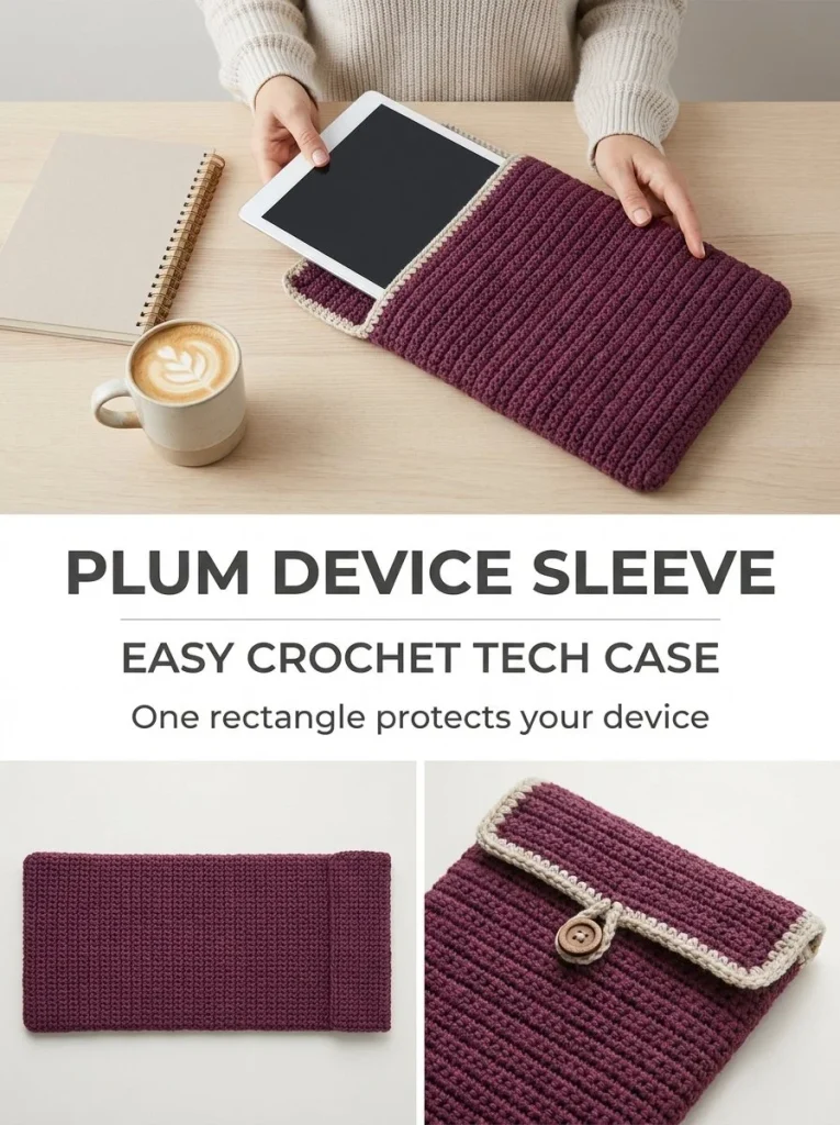 Plum crochet tablet case for tablets and small laptops