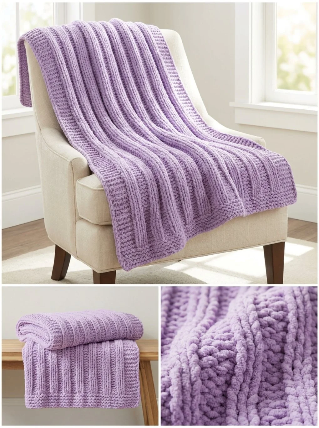 Plush Lavender Rib Blanket knitting pattern example