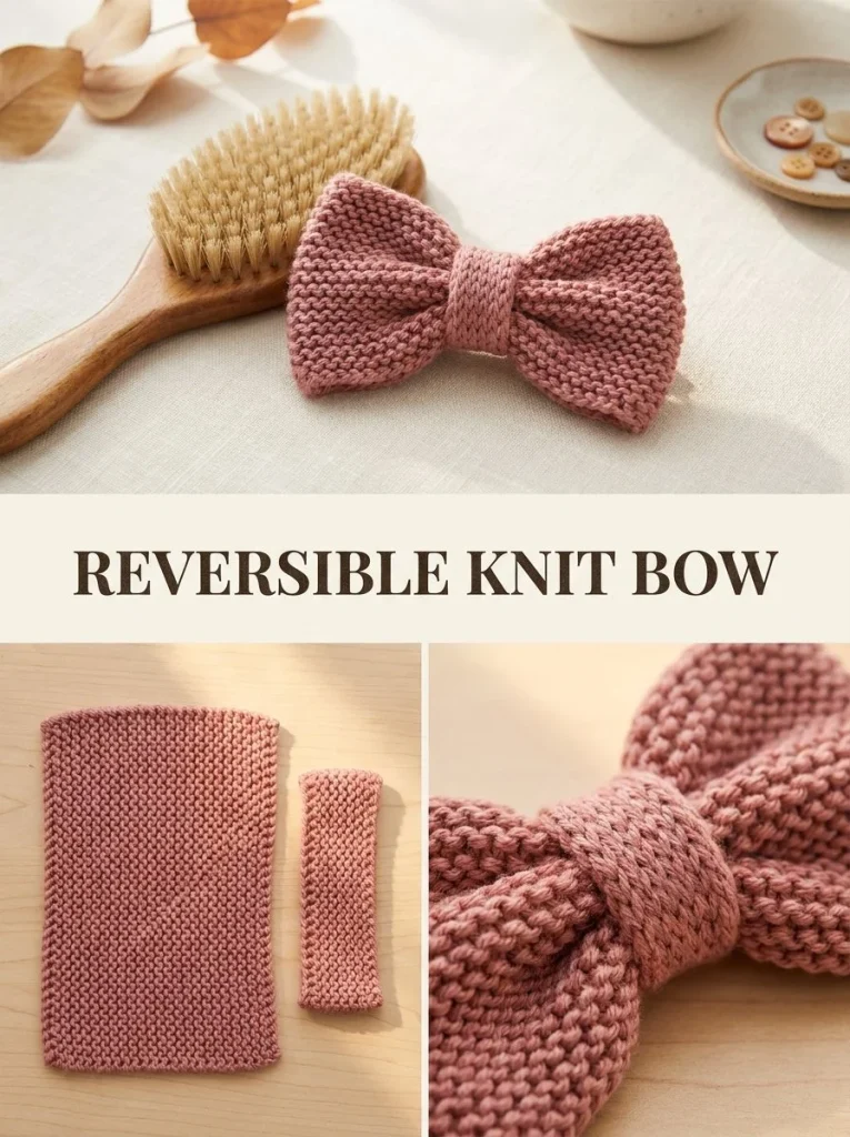 Reversible Knit Bow Barrette, a stylish hair accessory for versatile looks.