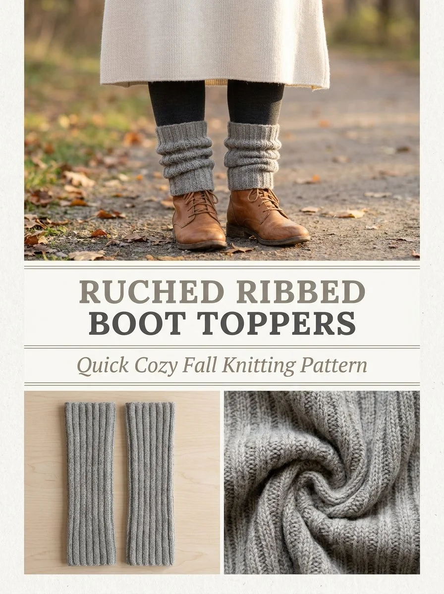 Knitting pattern for ruched ribbed boot toppers and sock sleeves