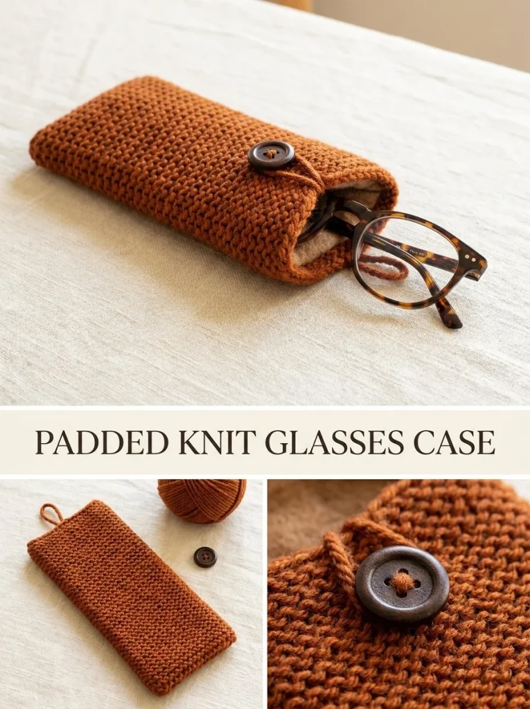 Rust padded glasses case for protecting eyewear