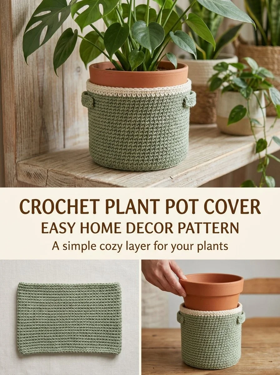 Sage crochet plant pot cover for stylish planter decor
