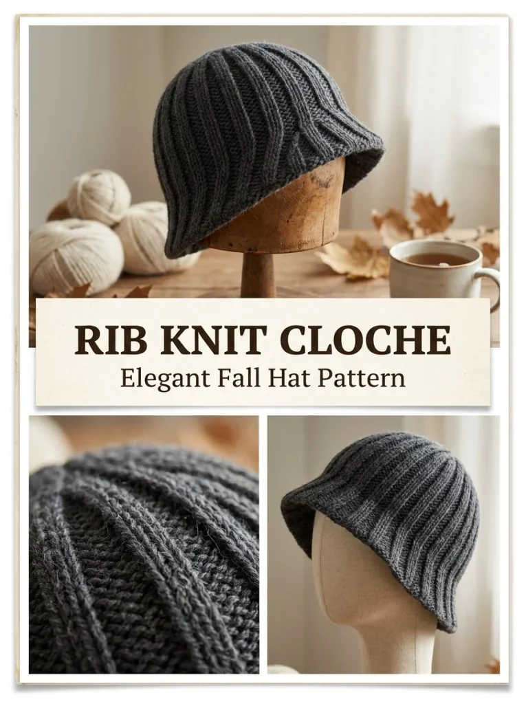 Sculpted rib knit cloche hat in elegant design, perfect for colder weather.