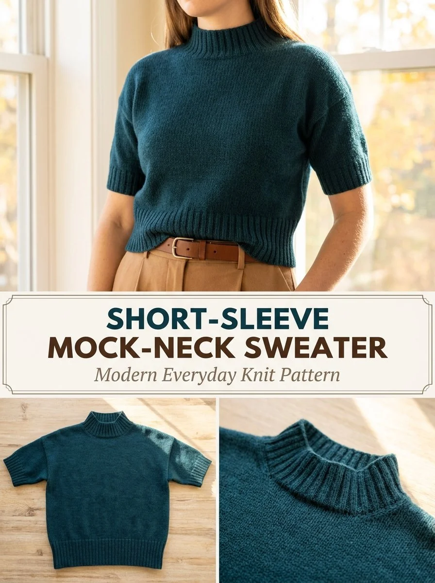 Short-Sleeve Mock-Neck Sweater Knitting Pattern Design
