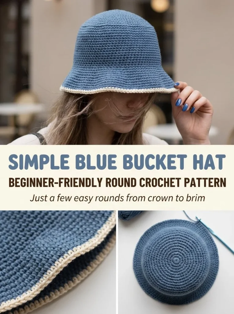 Beginner-friendly blue bucket hat crochet pattern for a stylish accessory