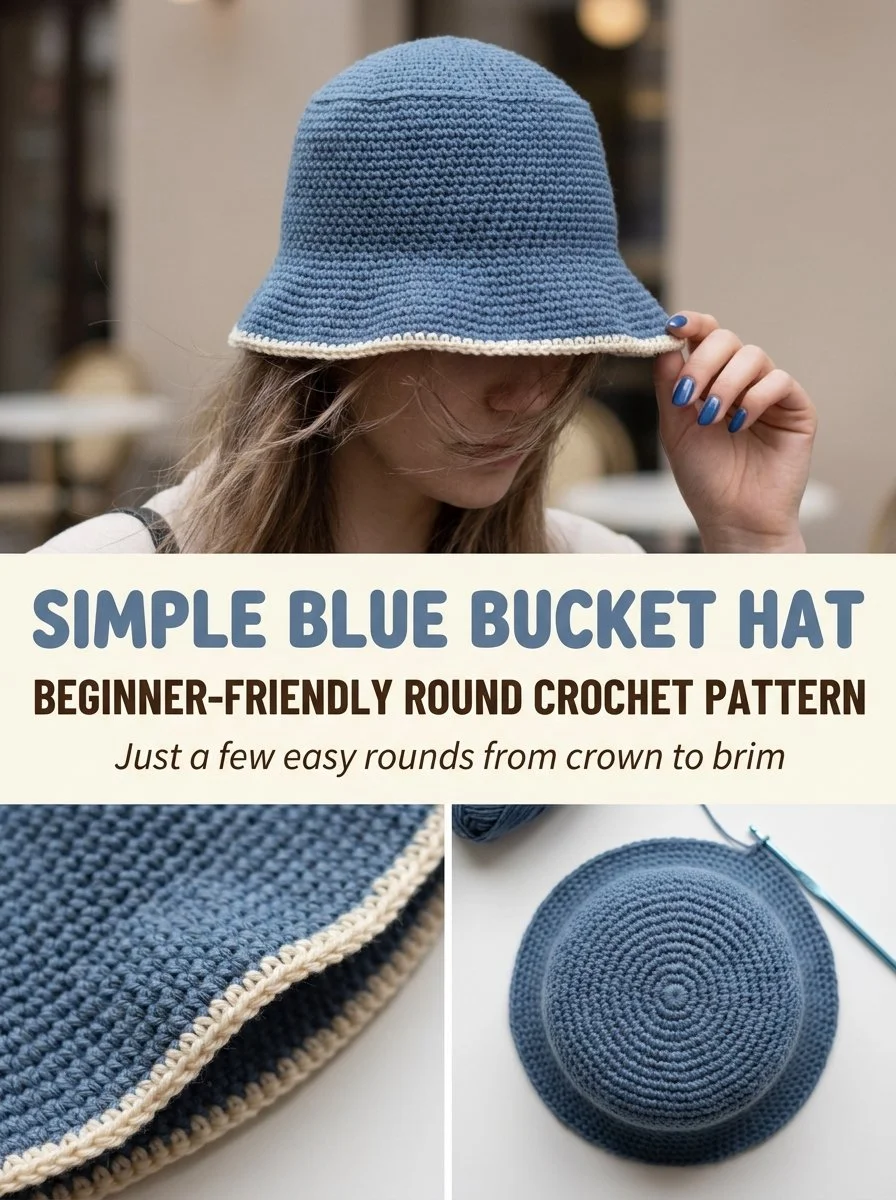 Beginner-friendly blue bucket hat crochet pattern for a stylish accessory